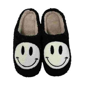 Smiley Terry Cloth Fuzzy Sherpa Fleece Slippers